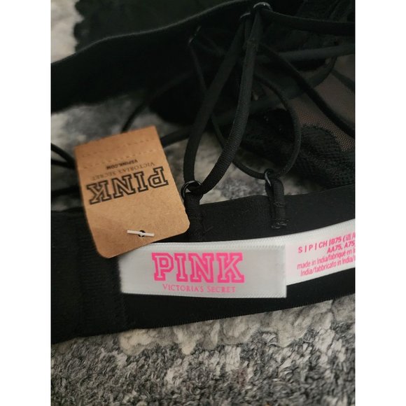 Victoria's Secret PINK Black Lace Strappy Back Halterneck Bralette S/P  NWT - Picture 15 of 16